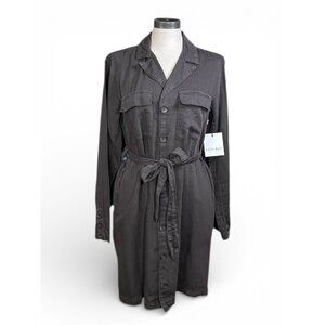 BELLA DAHL Belted Utility Mini Dress Sz M Dark Grey Cotton Linen Lyocell Blend